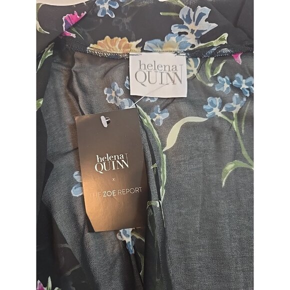 Helena Quinn X Zoe Report Georgette black floral kimono pockets tie One size New - Picture 5 of 11